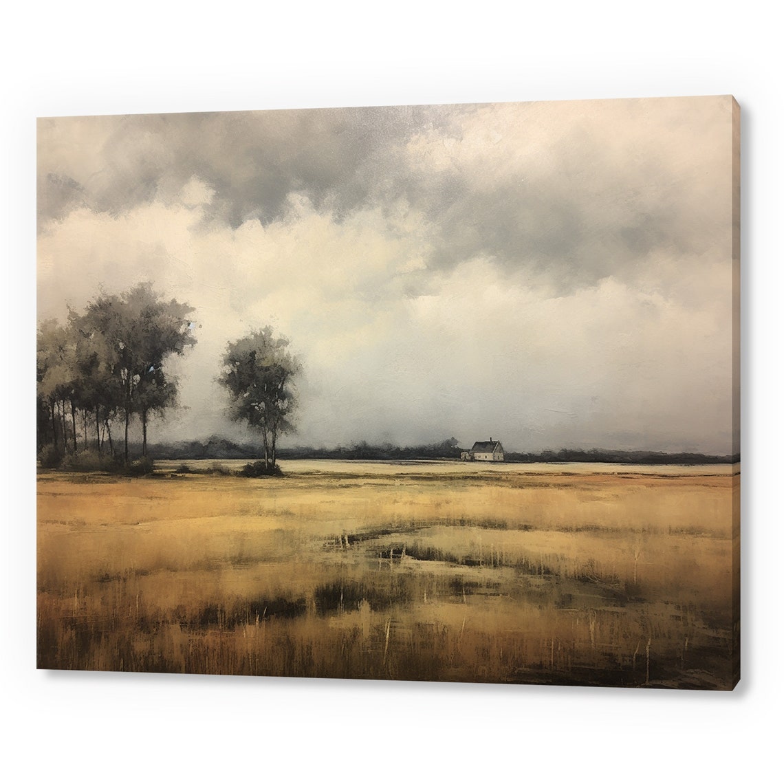 Vintage Stormy Country Landscape Antique Countryside Print Moody Painting Print Living Room Wall Art Farmhouse Decor Art
