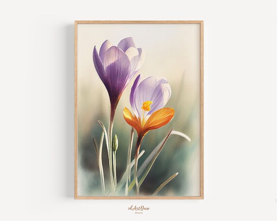 Watercolor Crocus Flowers Spring Botanical Delicate Art Poster