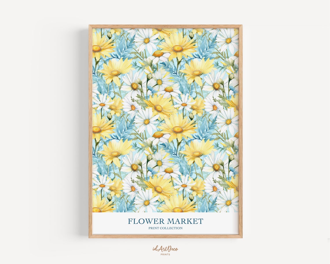 Yellow Daisy Flower Market Spring Meadow Watercolor Floral Poster