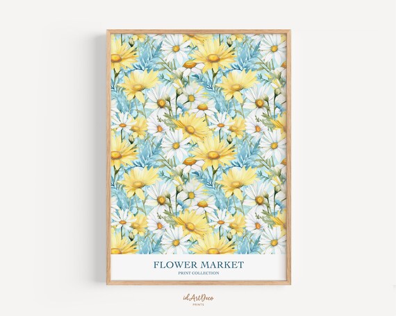 Yellow Daisy Flower Market Spring Meadow Watercolor Floral Poster