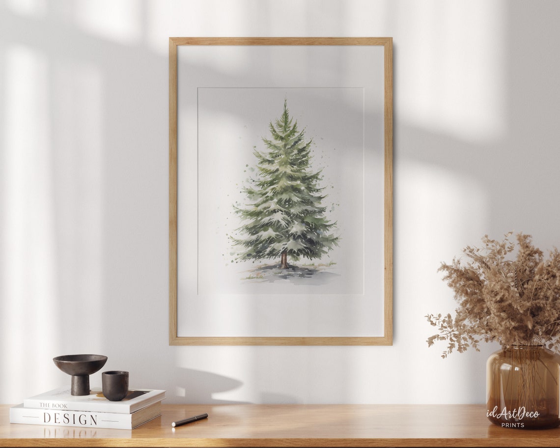 Minimalist Watercolor Christmas Tree Evergreen Holiday Winter Poster - Image 3