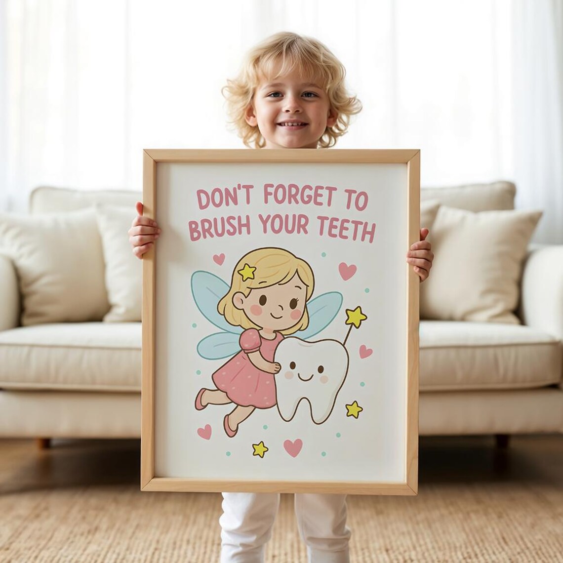 Tooth Fairy Cartoon Don't Forget to Brush Your Teeth Art Poster