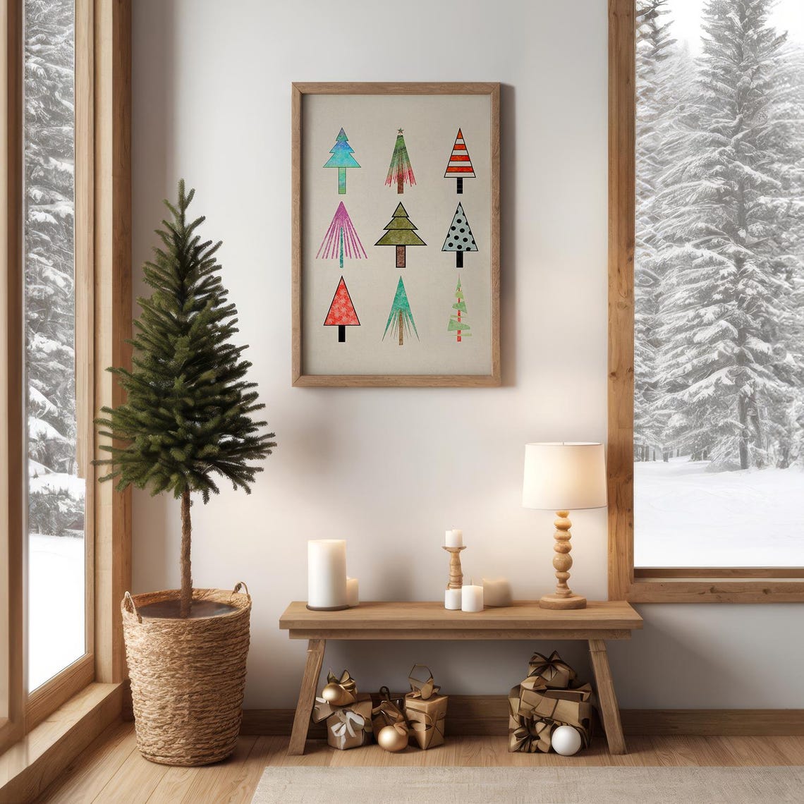 Nine Geometric Colorful Christmas Trees Modern Holiday Art Print - Image 5