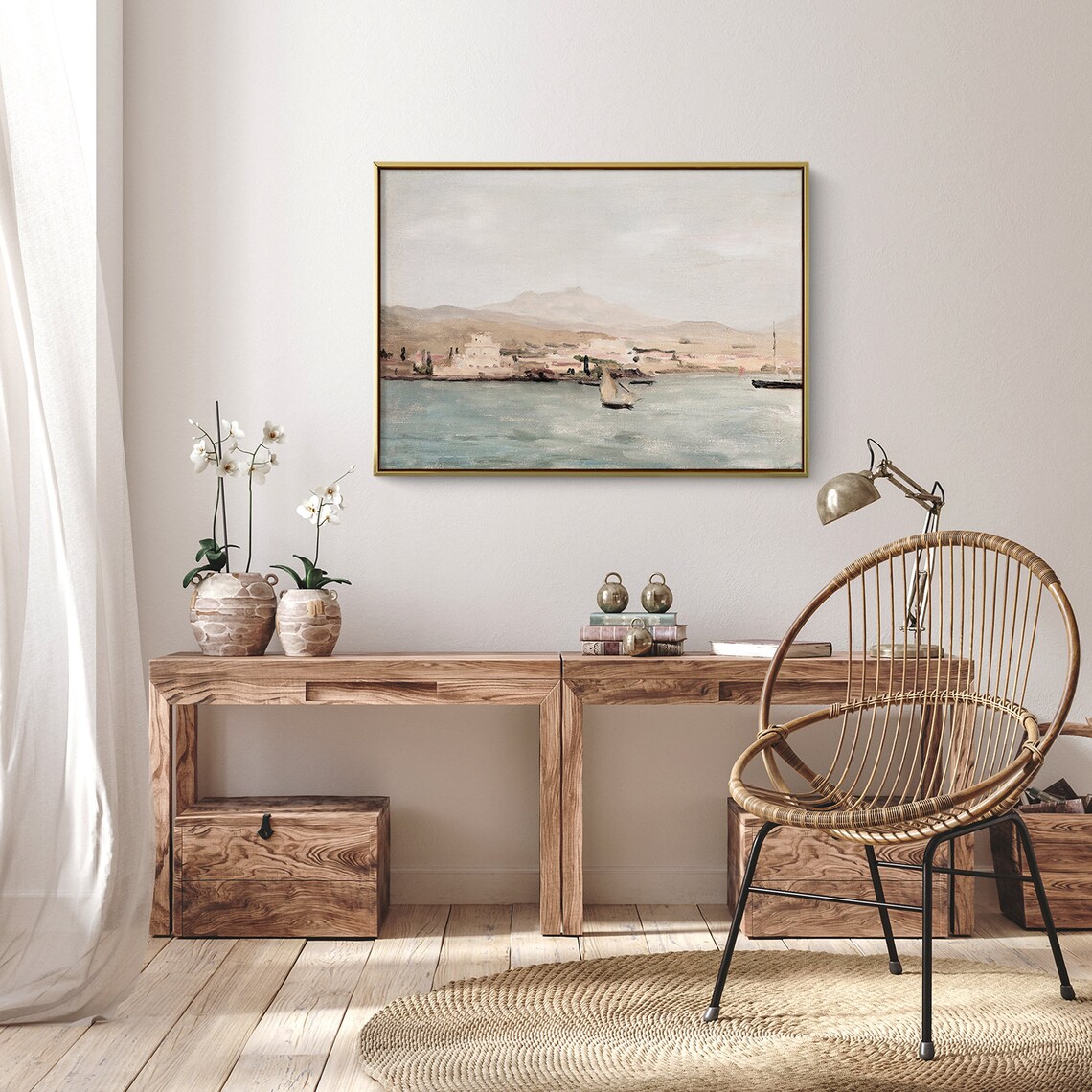 Muted Coastal Seaside Landscape Vintage Art Print - Image 4