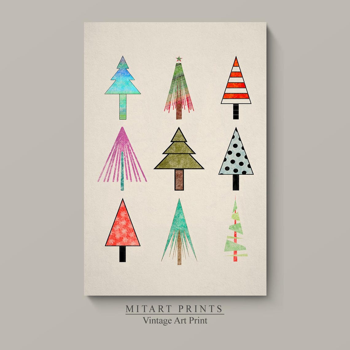 Nine Geometric Colorful Christmas Trees Modern Holiday Art Print - Image 4