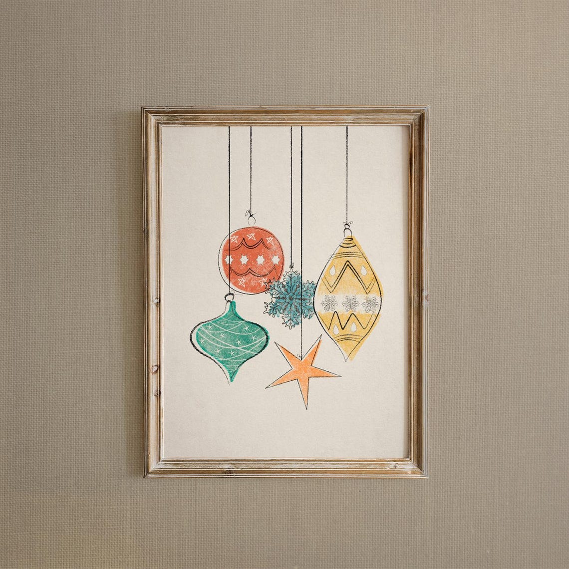 Hand Drawn Hanging Christmas Ornaments Vintage Style Art Print - Image 3