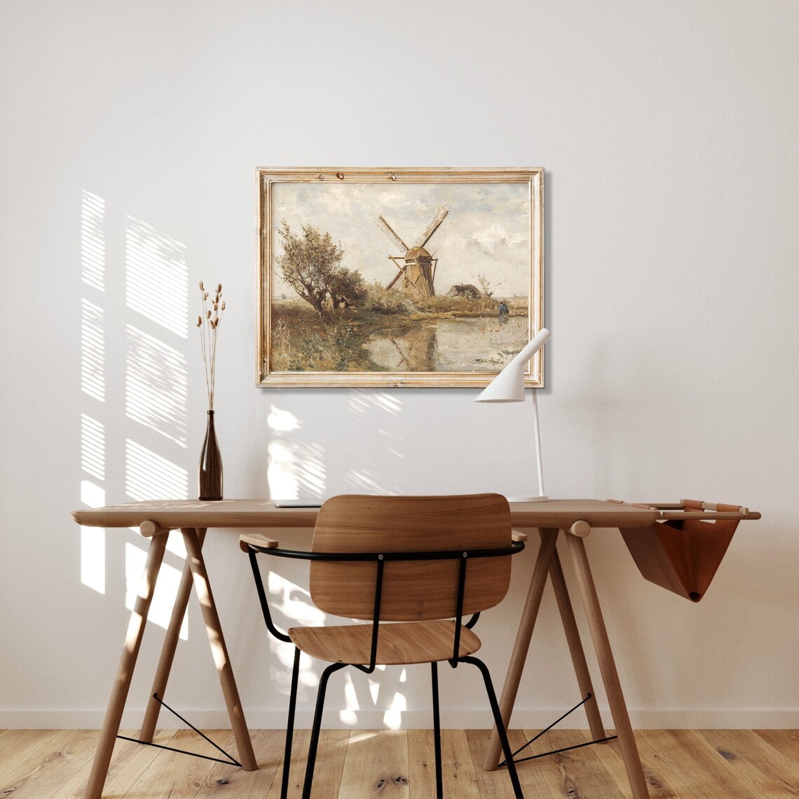 Dutch Windmill Landscape Painting, Vintage Holland Art Print - Image 3