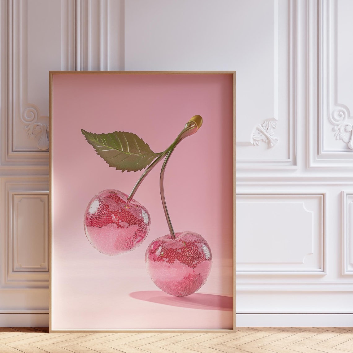Pink Disco Ball Cherries Sparkle Cherry Kitchen Glam Decor Poster