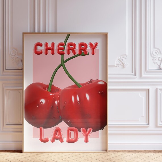 Cherry Lady Print Aesthetic Wall Art For Coquette Room Decor Cute And Girly Dopamine Decor Pink Poster For Trendy Room Decor Teens
