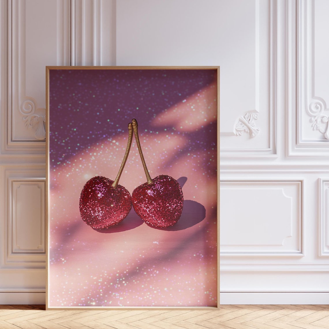 Glitter Red Cherries Disco Party Pink Sparkle Funky Kitchen Poster