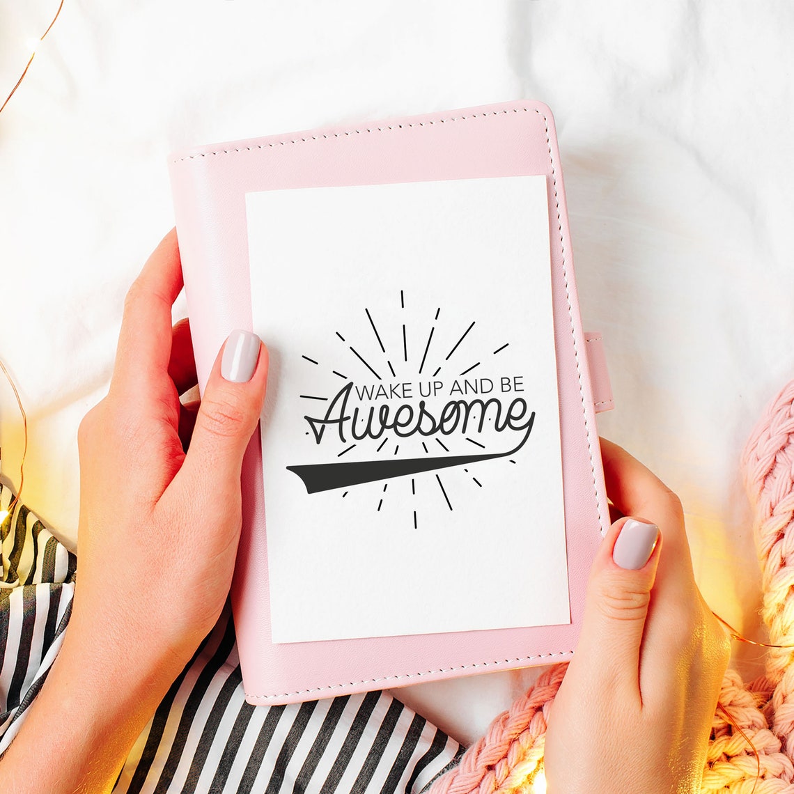 Wake Up And Be Awesome Sunburst Rays Typography Motivational Poster - Image 2