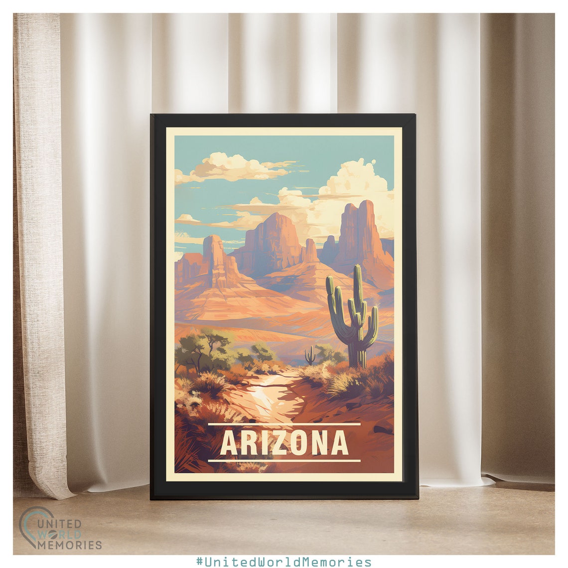 Arizona Vintage Desert Landscape Saguaro Red Rocks Retro Poster - Image 4