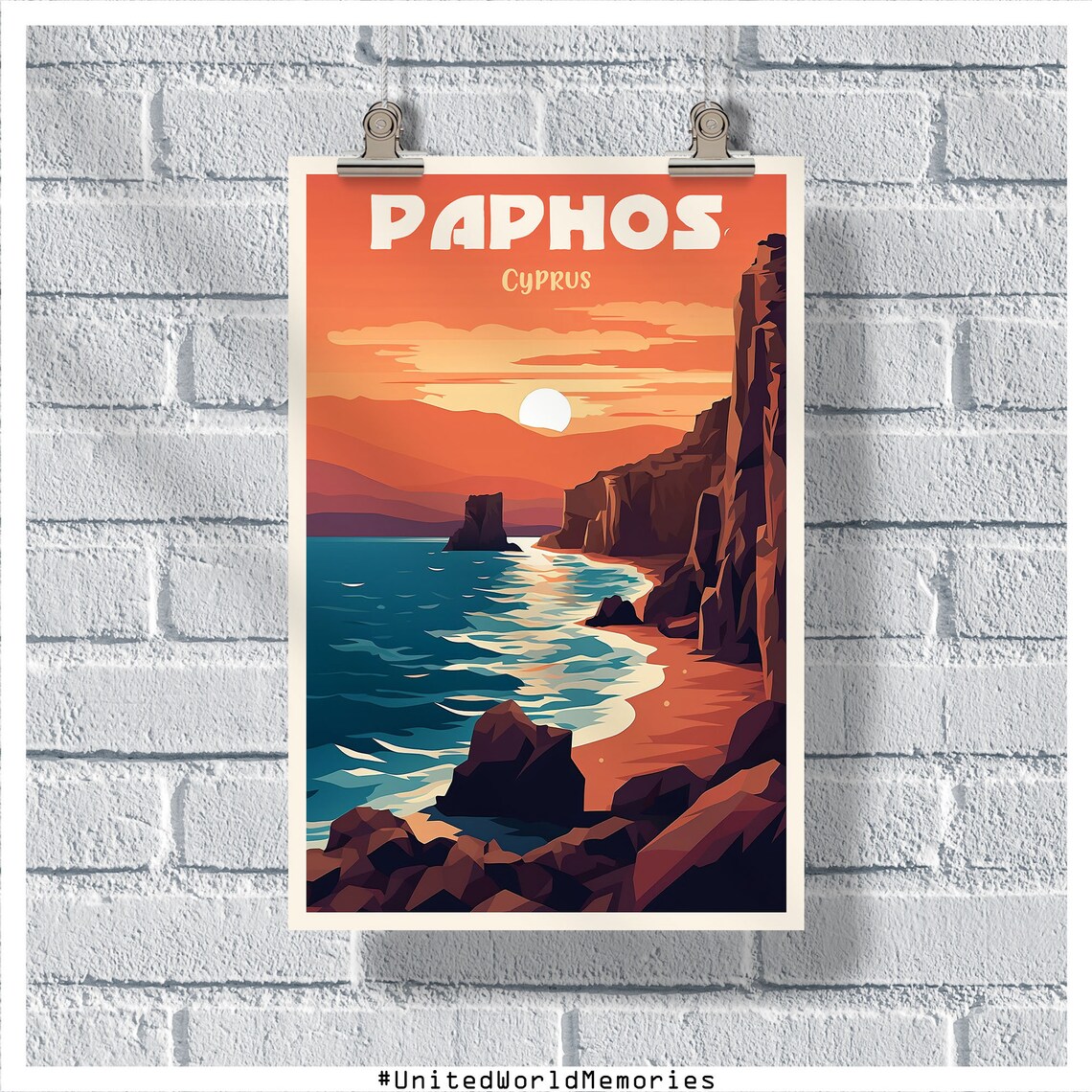 Paphos Aphrodites Rock Travel Poster, Cyprus