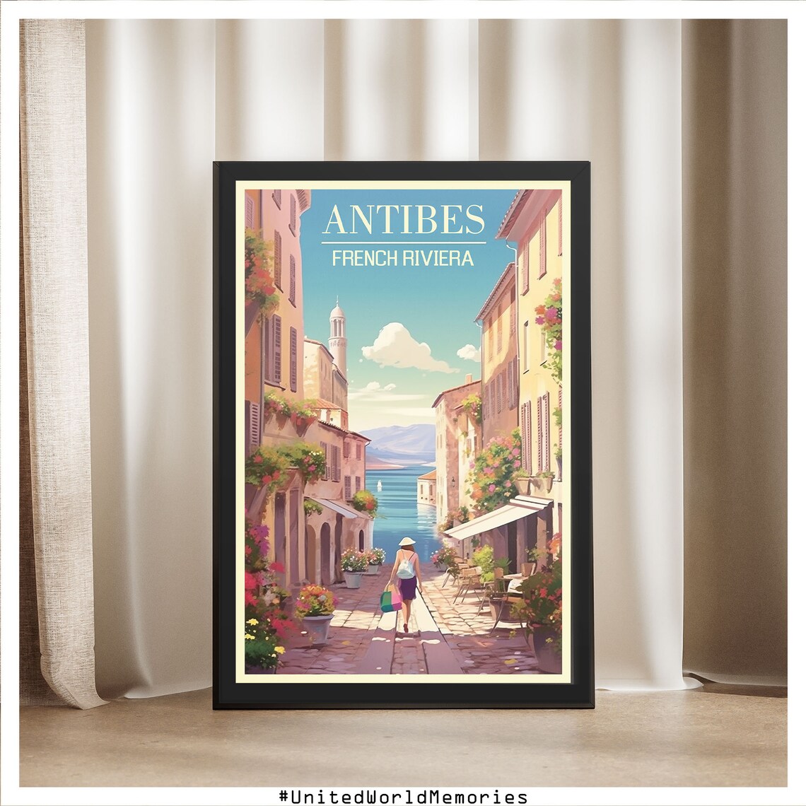 Antibes French Riviera Old Town Alley Flowers Sea View Poster - Image 5