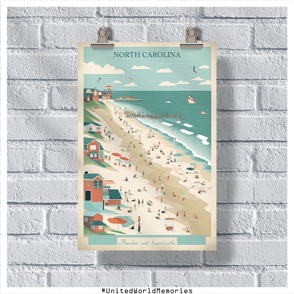 North Carolina Vintage Travel Poster, USA Wall Decor