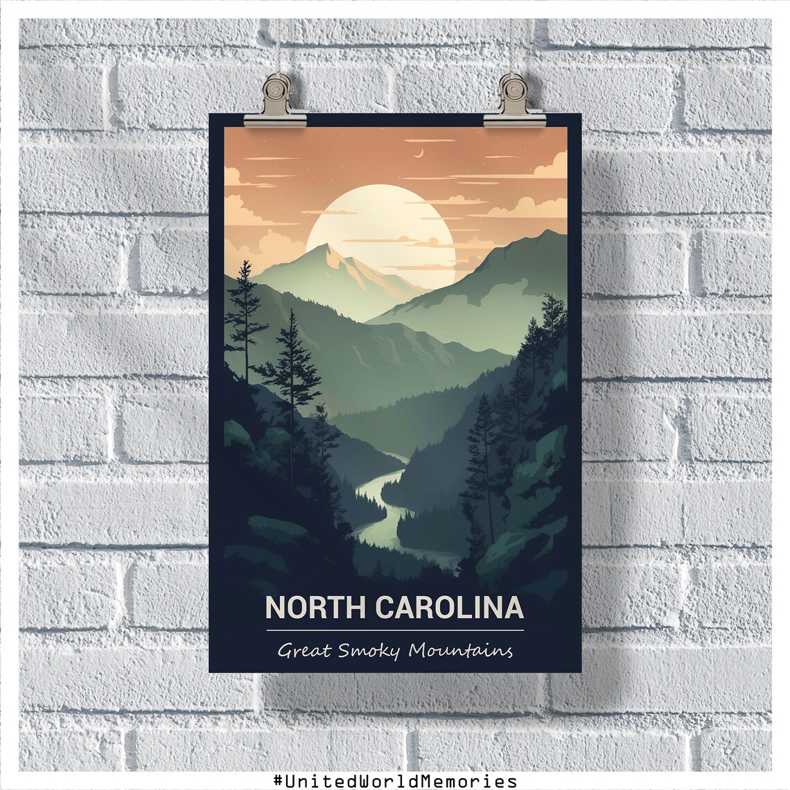 North Carolina Travel Poster, Great Smoky Mountains Vintage