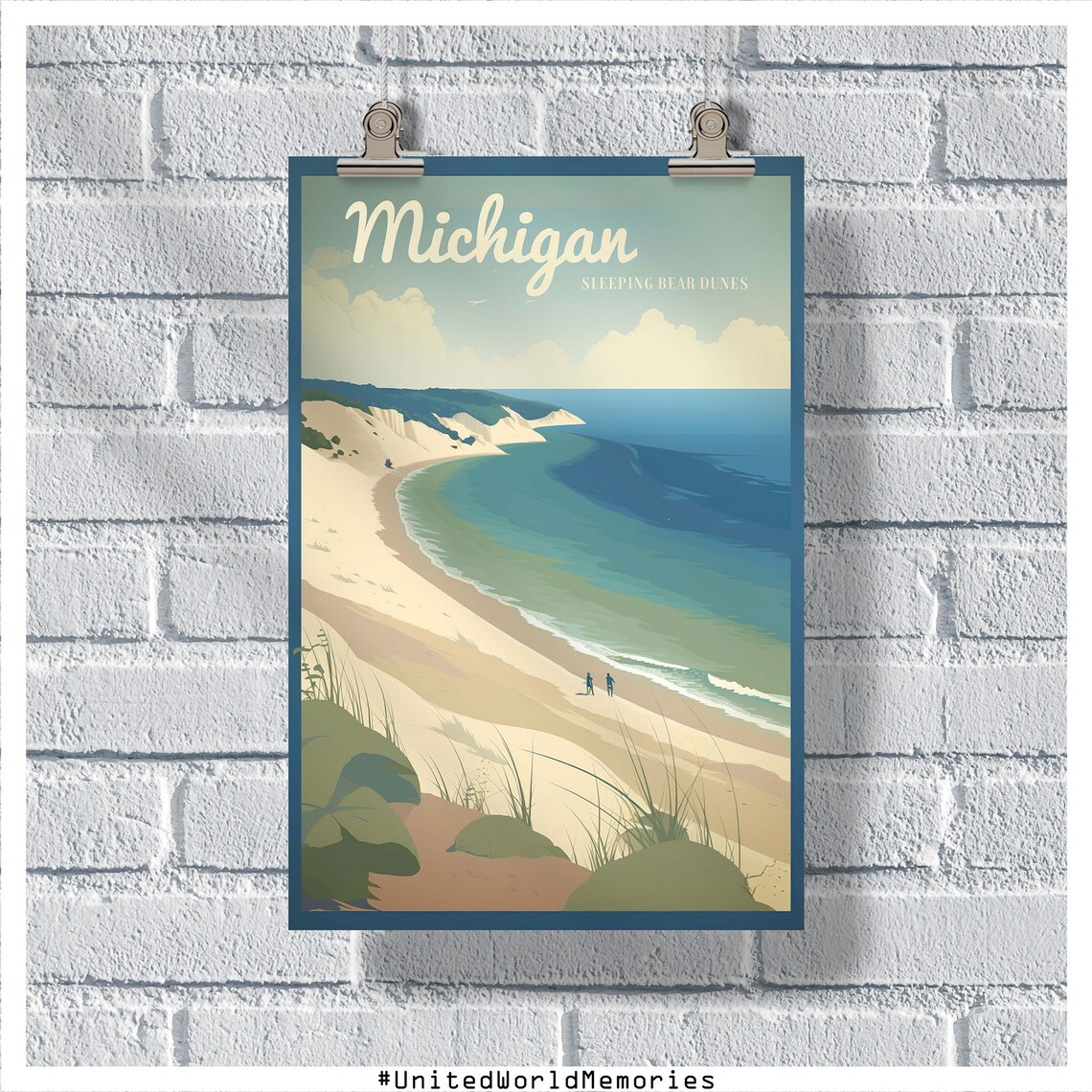 Sleeping Bear Dunes Michigan Vintage Travel Poster