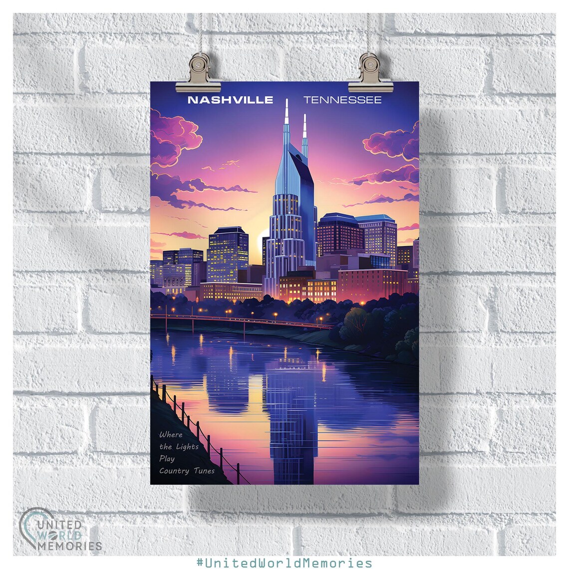 Nashville Tennessee Sunset Skyline Country Music City Poster