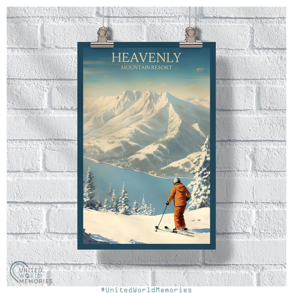 Heavenly Mountain Resort Skier Powder Slope Winter Vista Poster
