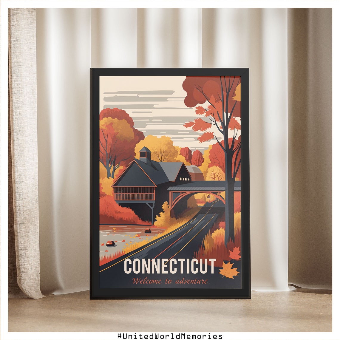 Connecticut Covered Bridge Fall Foliage Welcome Adventure Poster - Image 4