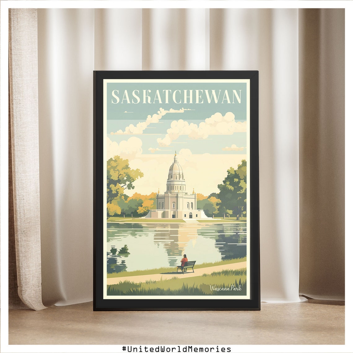 Saskatchewan Wascana Park Dome Building Lake Reflection Poster - Image 5