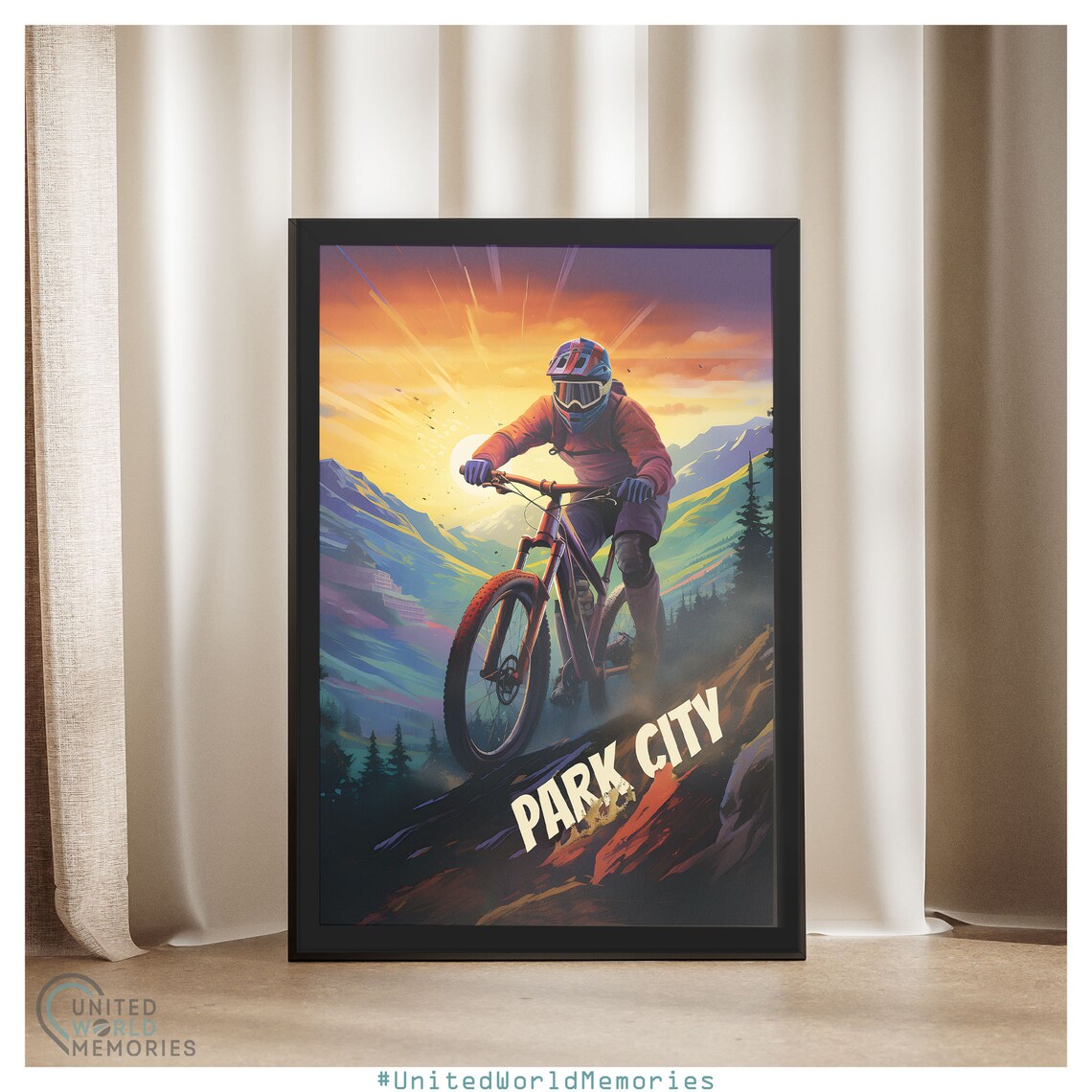 Park City Mountain Biker Sunset Trail Ride Vintage Travel Poster - Image 4