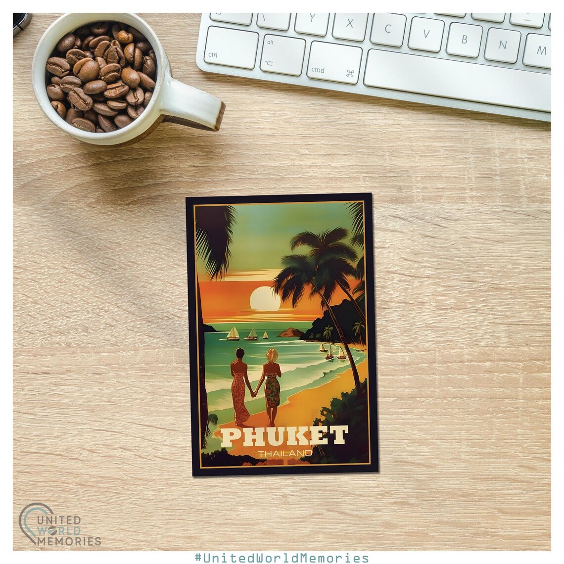 Phuket Thailand Sunset Beach Sailboats Retro Vintage Travel Poster - Image 2