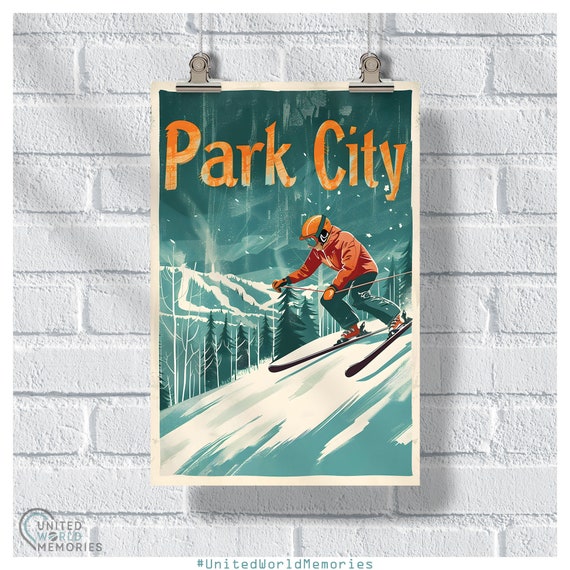 Park City Retro Ski Charm Poster Ski Resort Utah Print Snowboarding Wall Art
