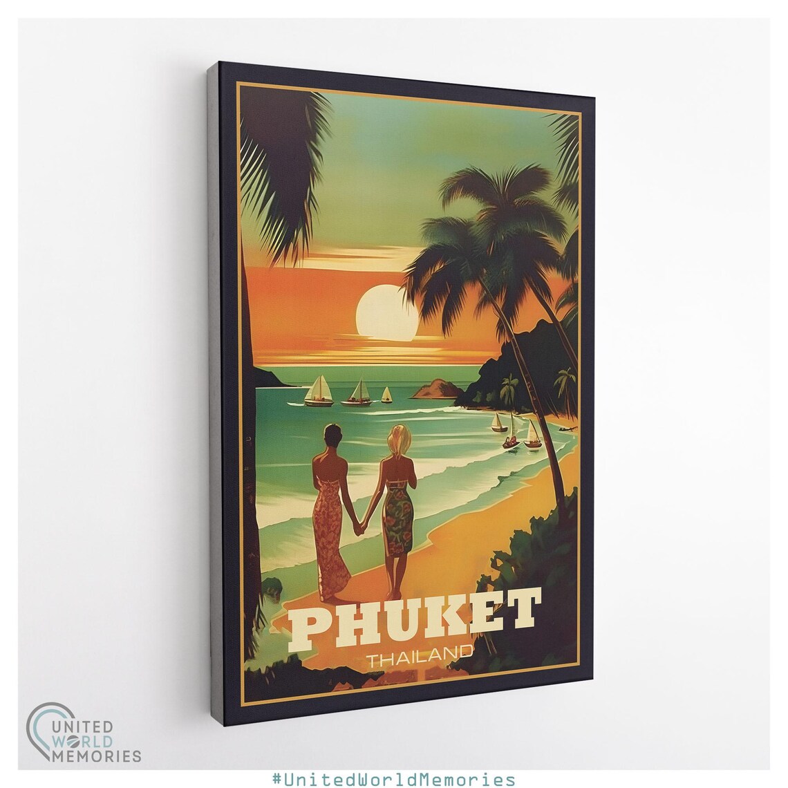 Phuket Thailand Sunset Beach Sailboats Retro Vintage Travel Poster - Image 3