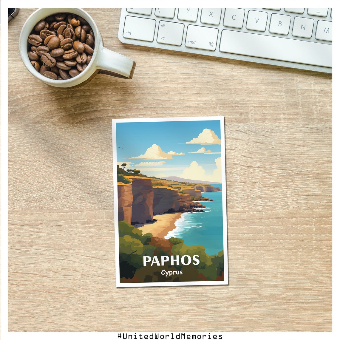 Paphos Cyprus Coastal Cliffs Turquoise Bay Vintage Travel Poster - Image 4