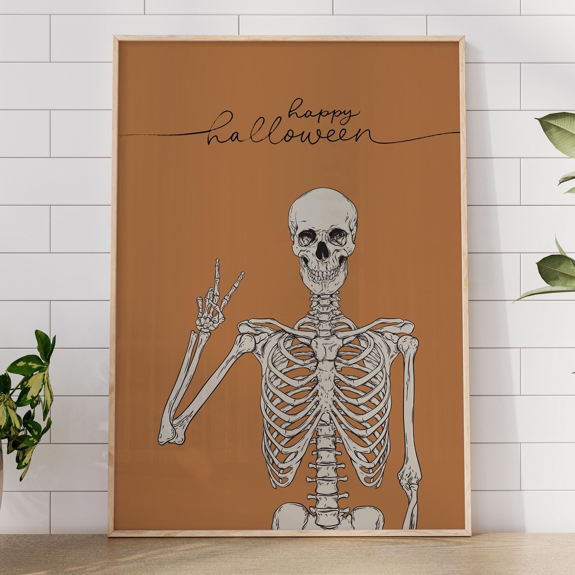 Happy Halloween Skeleton Peace Sign Funny Rustic Fall Decor Poster - Image 3