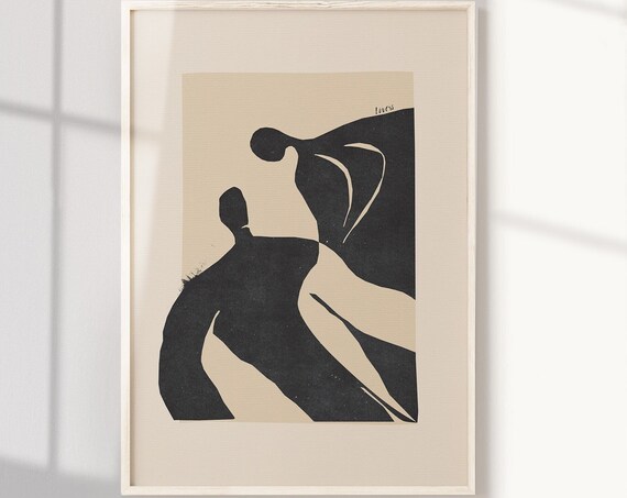 Minimalist Couple Line Art Print, Abstract Lovers