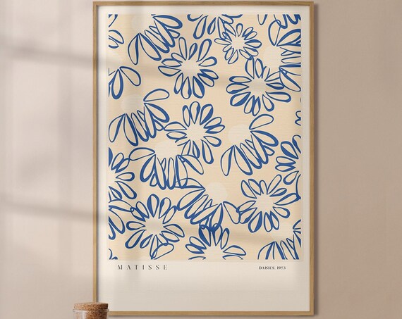 Matisse Daisy Art Print, Blue Floral Wall