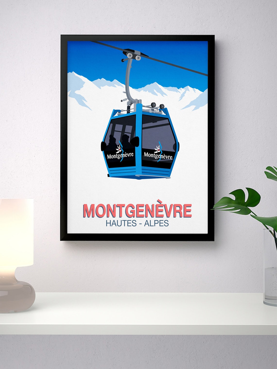Montgenevre Hautes Alpes Blue Gondola Cable Car French Alps Ski Poster - Image 2