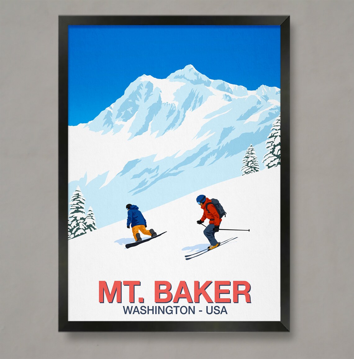 Mt Baker Ski Resort Travel Poster, Winter Sports Art