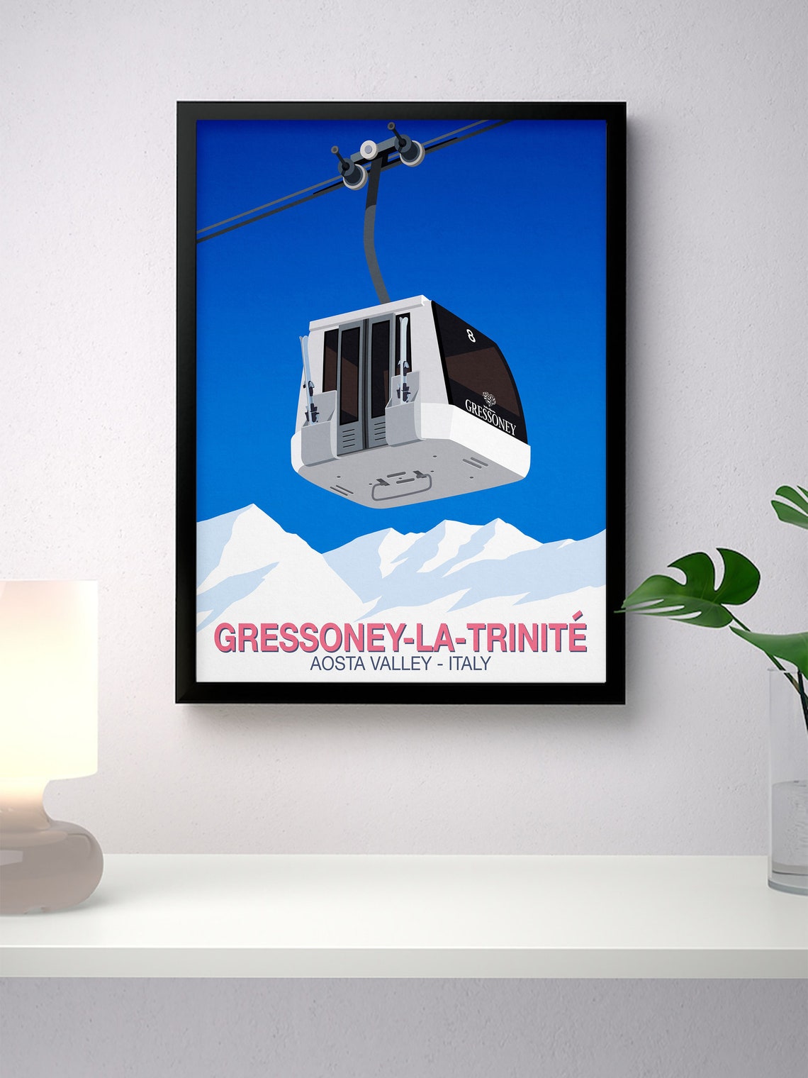 Gressoney La Trinite Aosta Valley Italy White Cable Car Ski Poster - Image 4