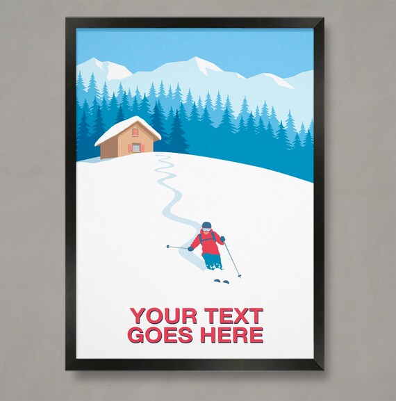 Personalised Red Jacket Skier Custom Text Skiing Gift Poster