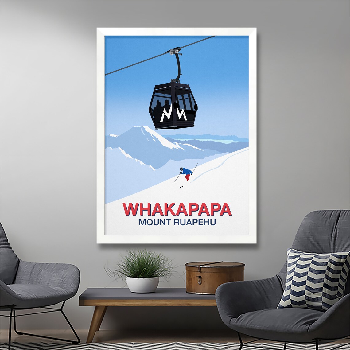 Whakapapa Mount Ruapehu Ski Poster Gondola New Zealand Vintage - Image 2