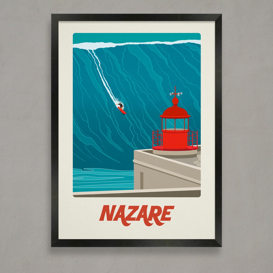 Nazare Surf Vintage Surf Travel Poster