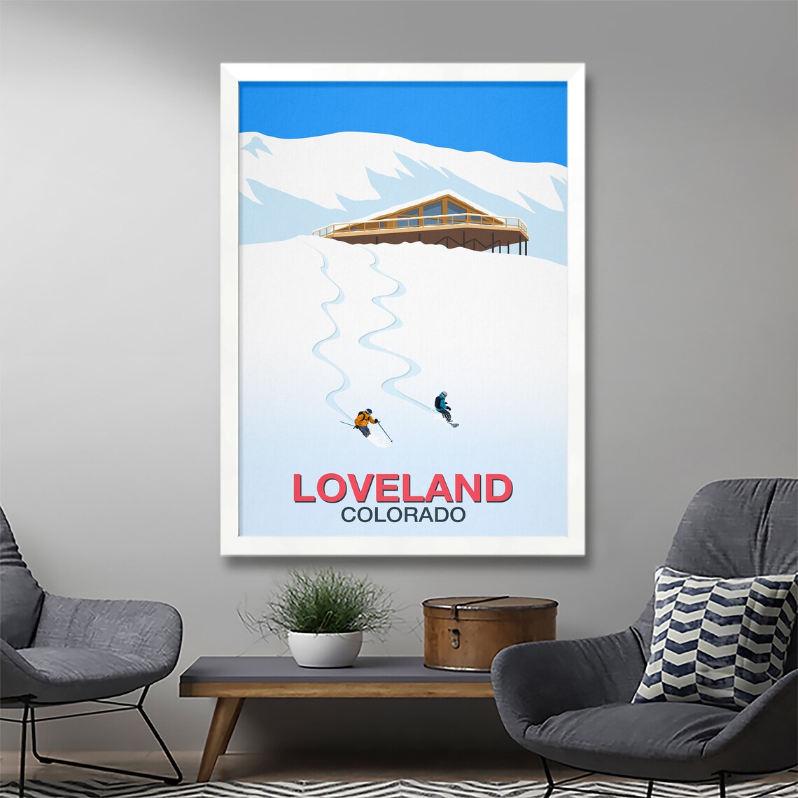 Loveland Colorado Ski Poster Mountain Lodge Powder Tracks Artwork - Image 3