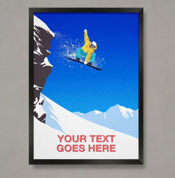 Personalised Snowboarder Jump Poster Custom Text Snowboard Art Gift