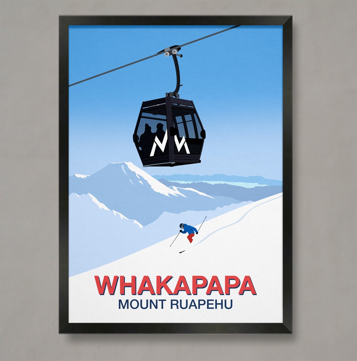 Whakapapa Mount Ruapehu Ski Poster Gondola New Zealand Vintage