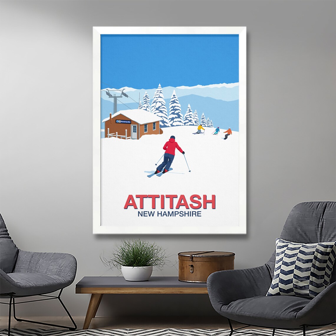 Attitash Ski Resort Travel Poster, Ski Print - Image 2