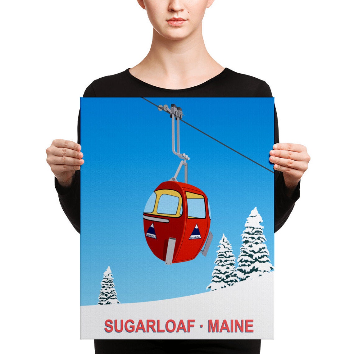 Sugarloaf Maine Red Gondola Cabin Vintage Ski Resort Art Poster - Image 4