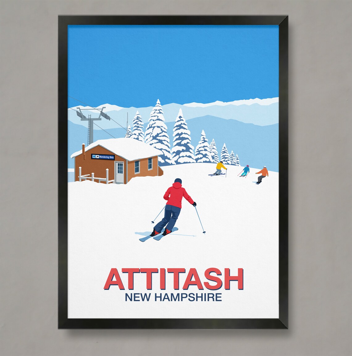 Attitash Ski Resort Travel Poster, Ski Print