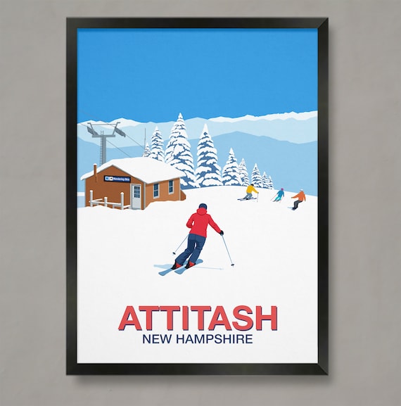 Attitash Ski Resort Travel Poster, Ski Print