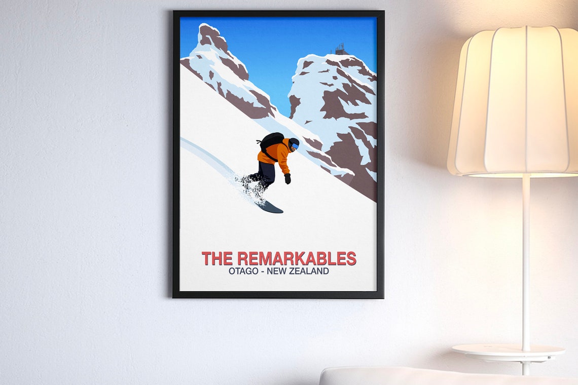 The Remarkables Snowboard Poster with Rider Carving Otago New Zealand - Image 4