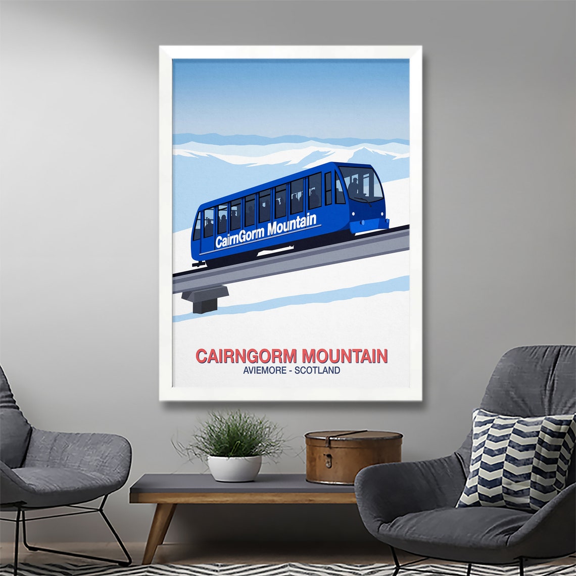 Cairngorm Mountain Poster with Blue Funicular Train Aviemore Scotland - Image 2