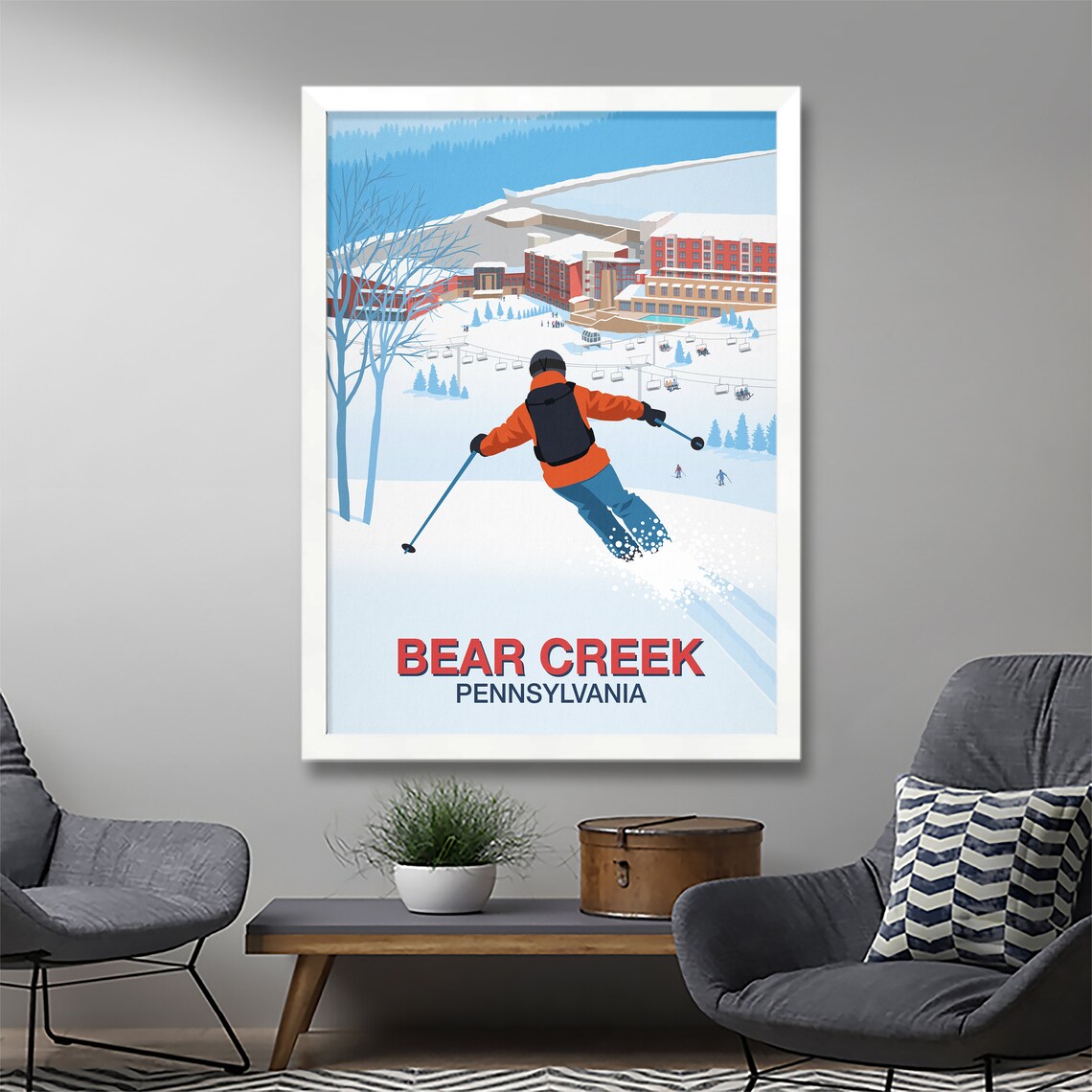 Bear Creek Pennsylvania Ski Resort Travel Poster Vintage Slope Winter Art - Image 2