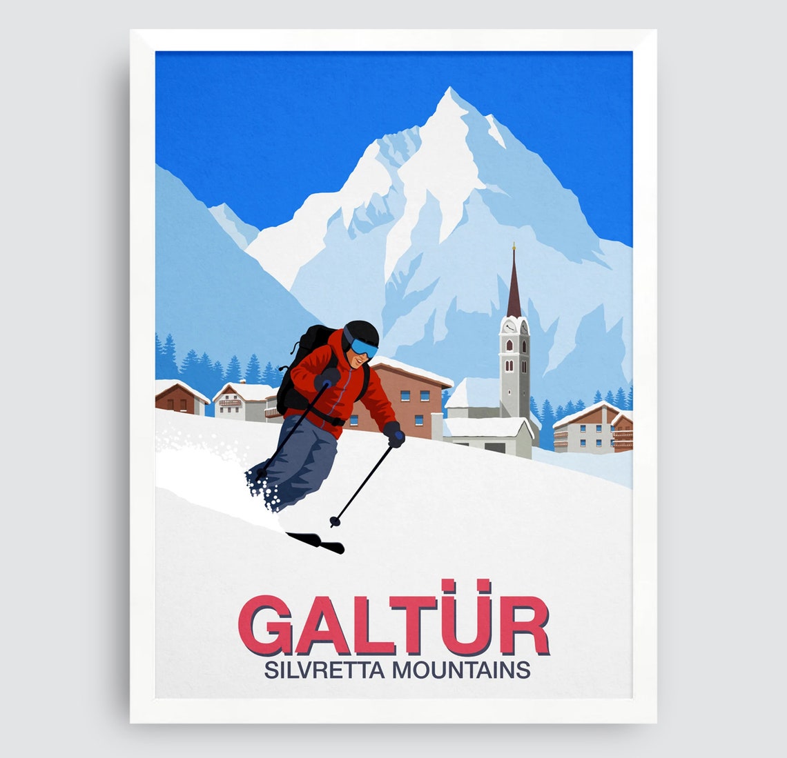 Galtür Silvretta Mountains Ski Poster Austrian Village Art Scene - Image 3
